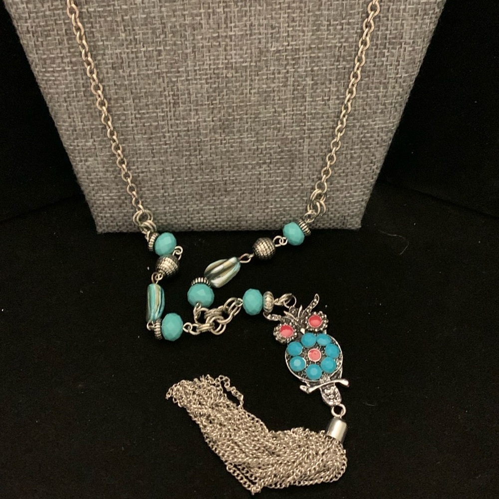 Ruby Rd Very Long Necklace Silver Tone Beaded Owl Tassel‎ 36”+